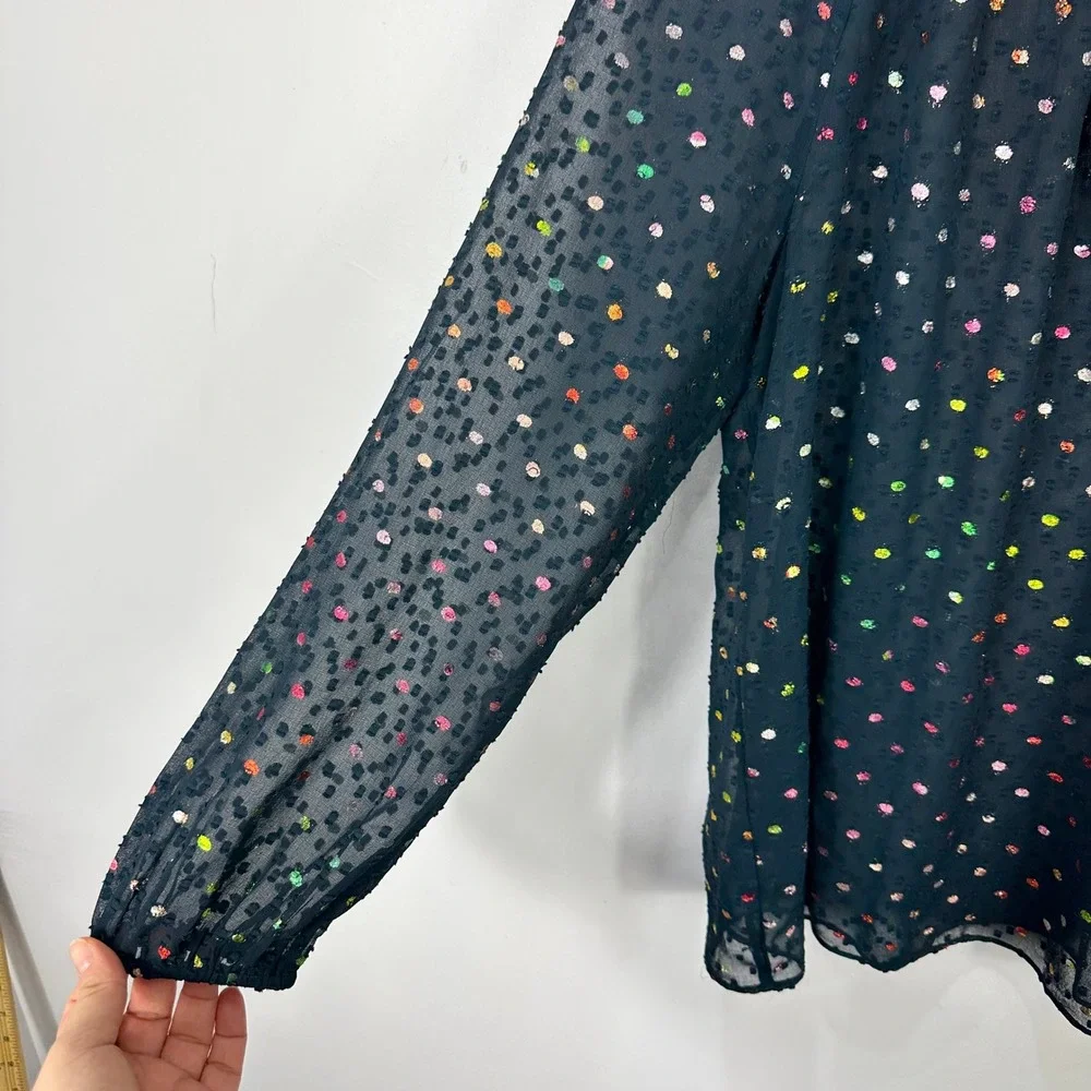 J. Crew Sheer Mesh Polka Dot Top Womens Small Black Flowy Whimsical‎ Layering